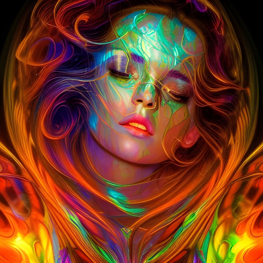 Hypnotic Goddess Disintegrating into Fractal Iridescence