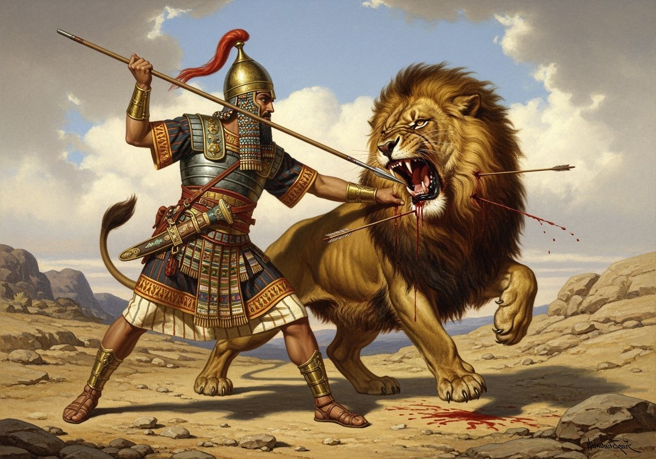Assyrian Nobleman Hunting Lion in Academic Style