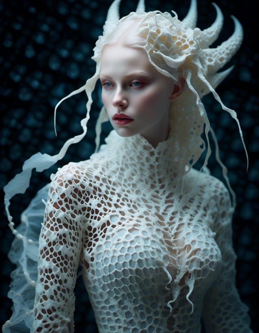 Albino Dragon Girl Portrait in Psychedelic Style