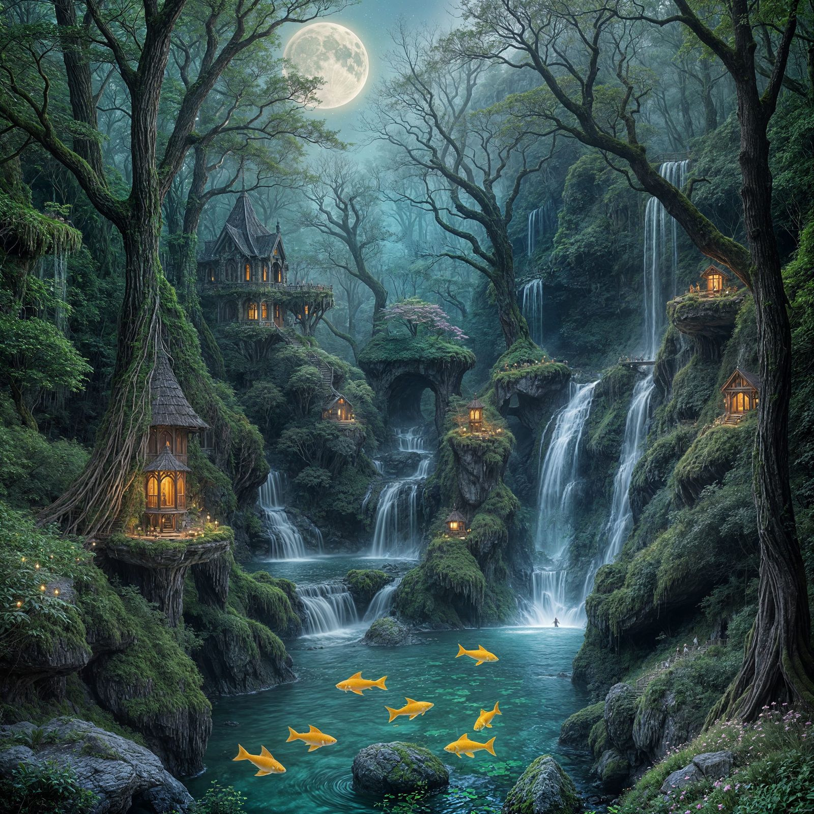 A ghostly fishes in an elven sanctuary