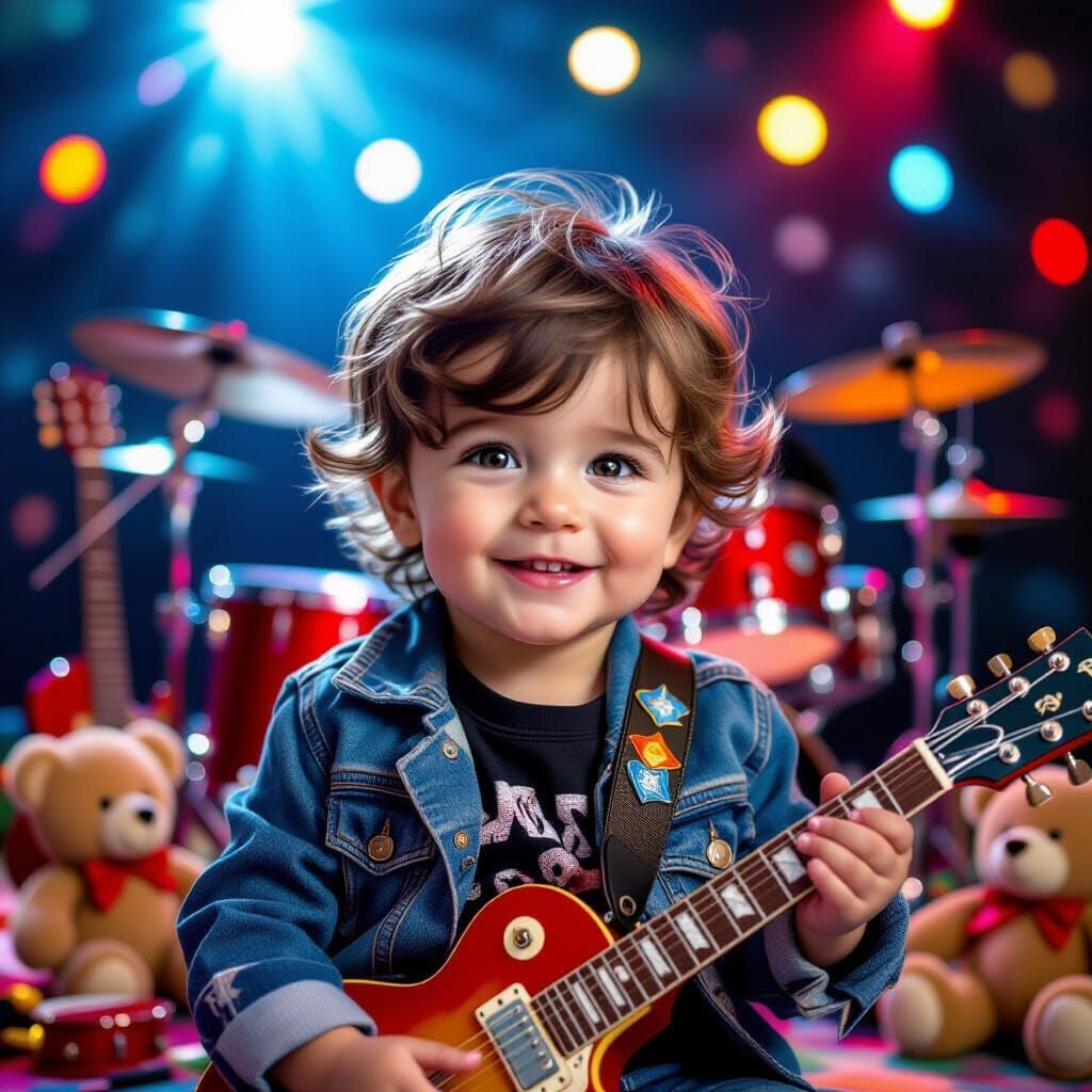 Toddler Rockstar Portrait with Toy Instruments