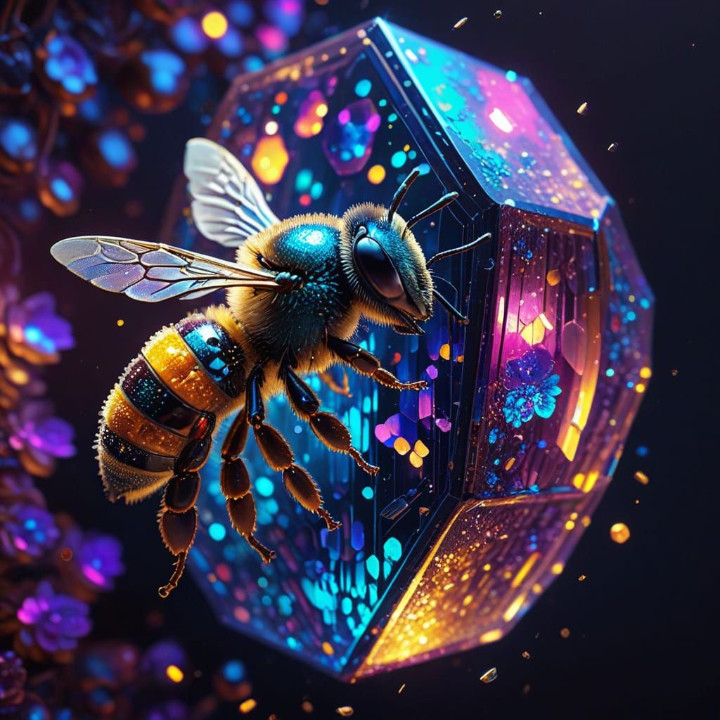 Shimmering Bees in Neon Hive