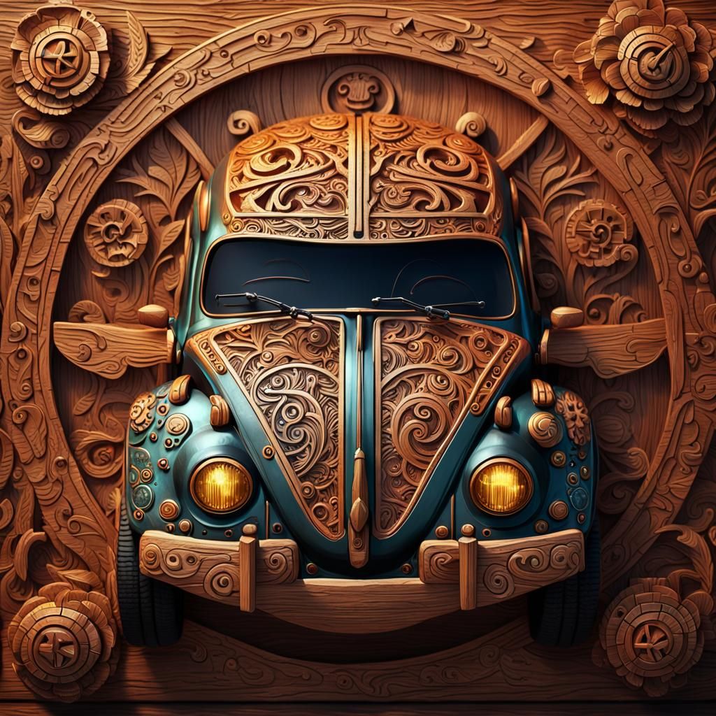 Hand-Carved Wooden VW Beetle Concept Art
