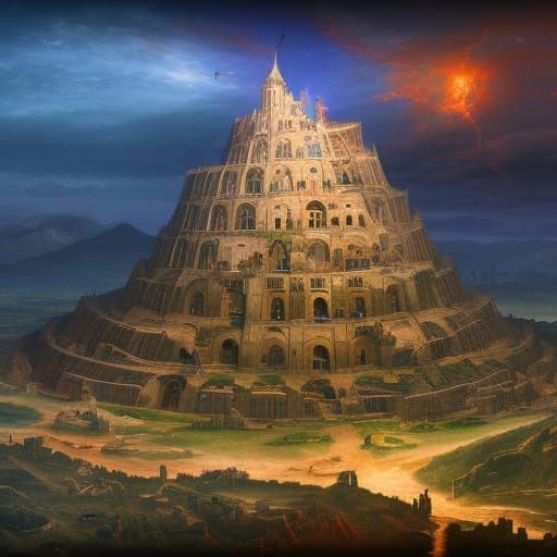 Detailed Tower of Babel Matte Painting
