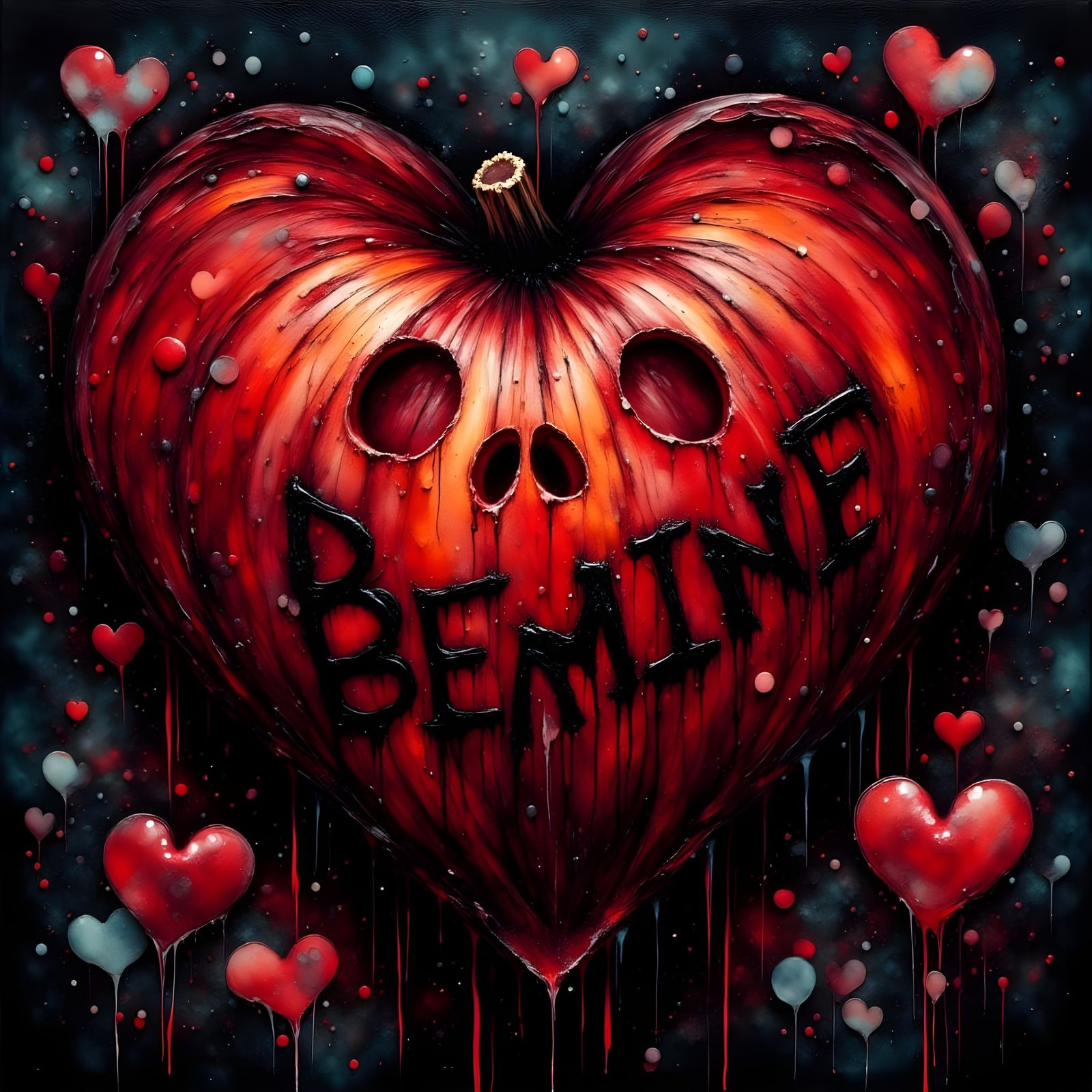 Neon Grunge Jackolantern with Dripping Hearts