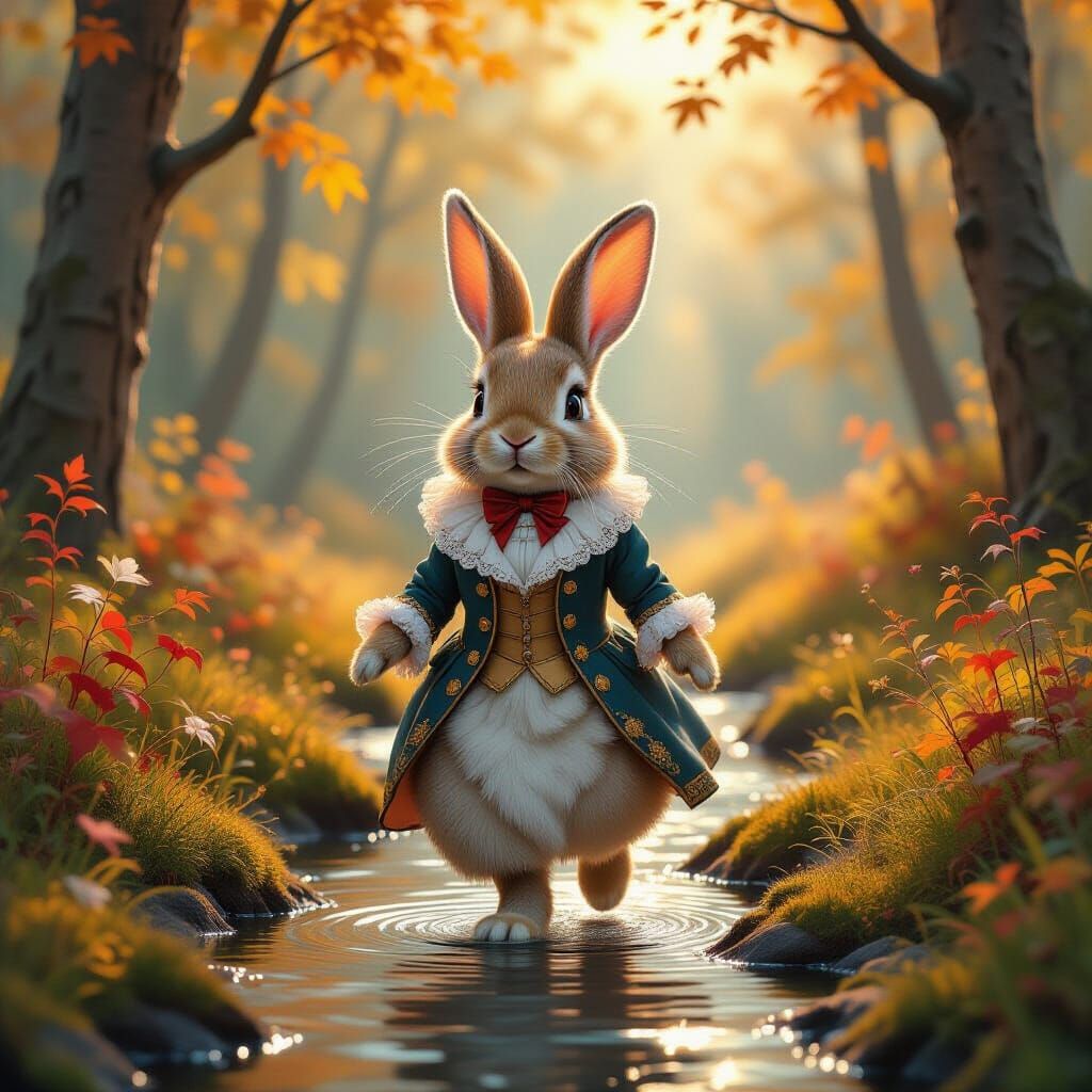 Adorable Rabbit in 18th Century Couture in Magical Autumn Fo...