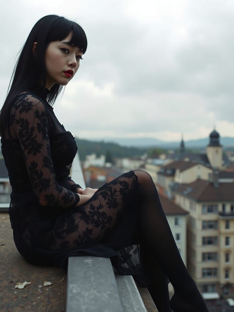 Woman on Rooftop in Atmospheric Digital Matte Painting