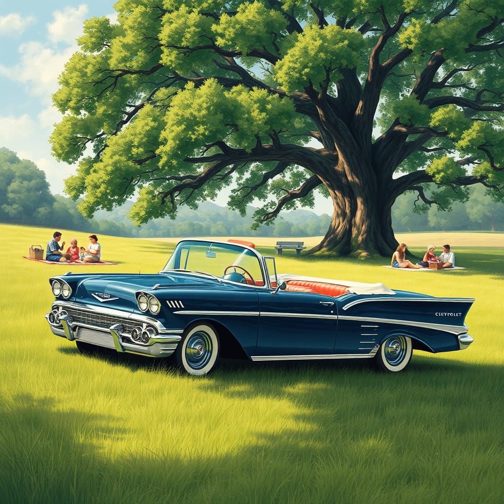 1957 Chevy Impala at Picnic, Fitzpatrick Illustration