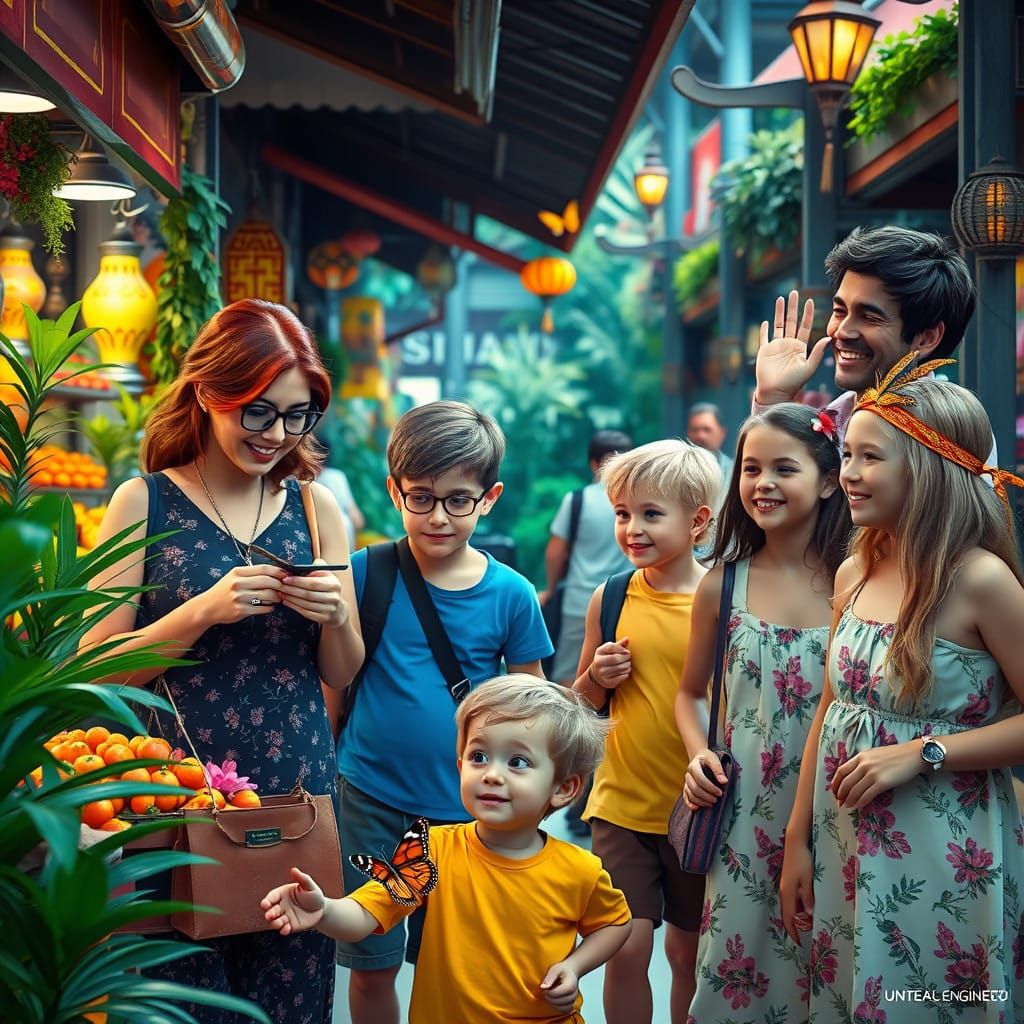 Australian Family in Vibrant Thai Market Scene