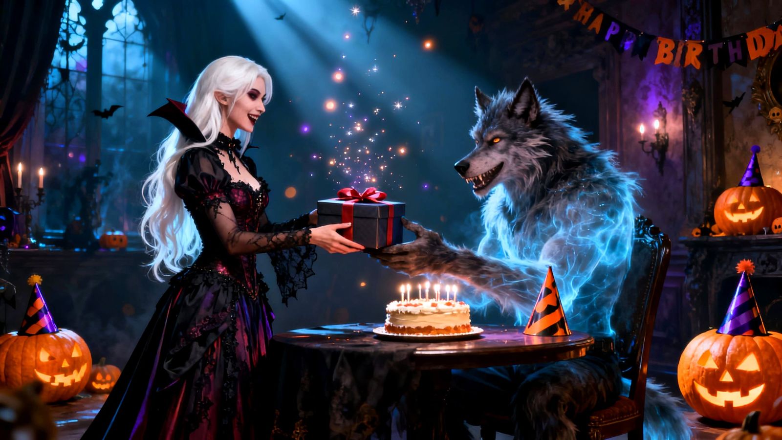 Gothic Birthday Celebration: Vampiress and Werewolf Duo