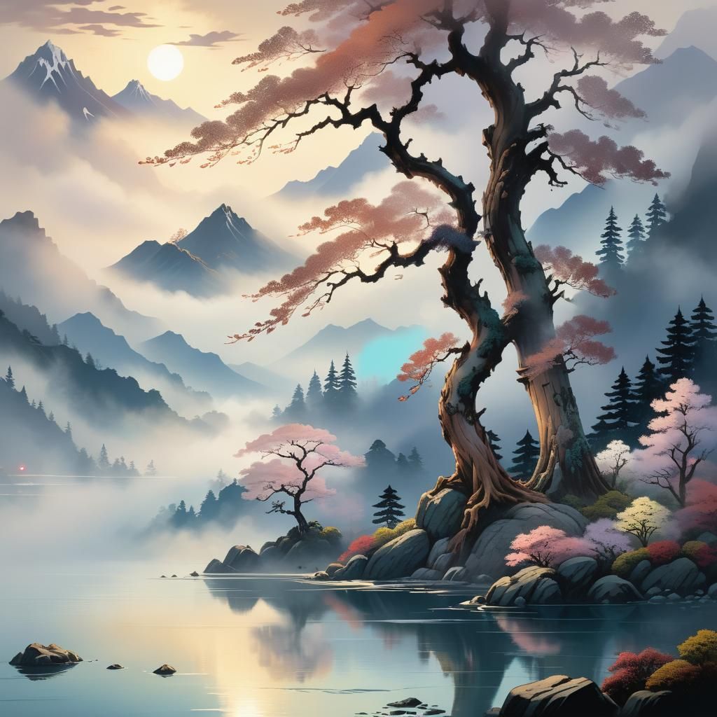 Ethereal Landscape in Ukiyo-e Style