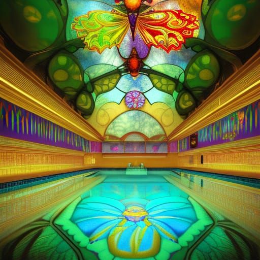 Kaleidoscope Butterflies Fly from Pool: Digital Art