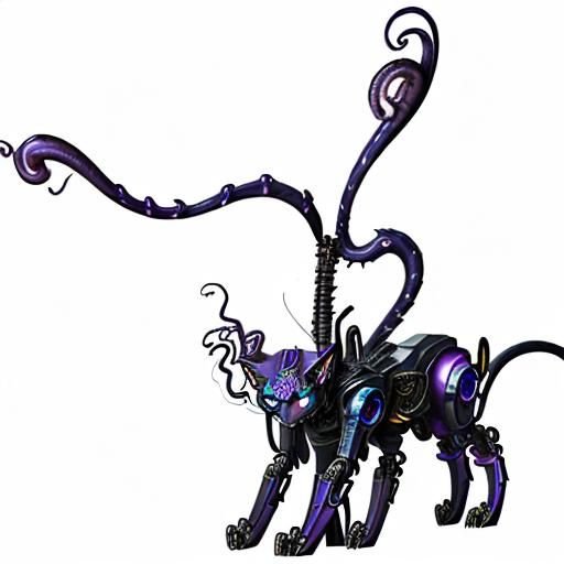 Mechanical Tentacled Cat Creature in Anime Style