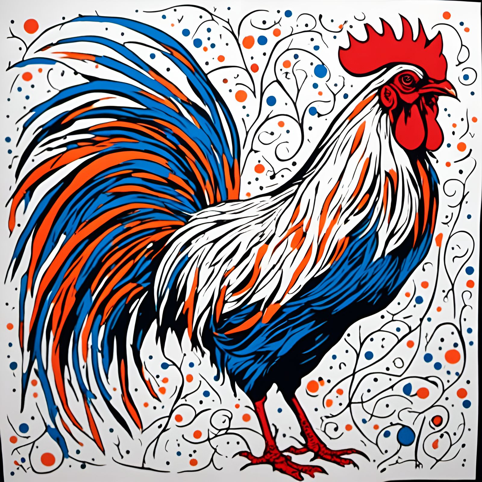 Stylized Rooster Portrait in Bold Colors