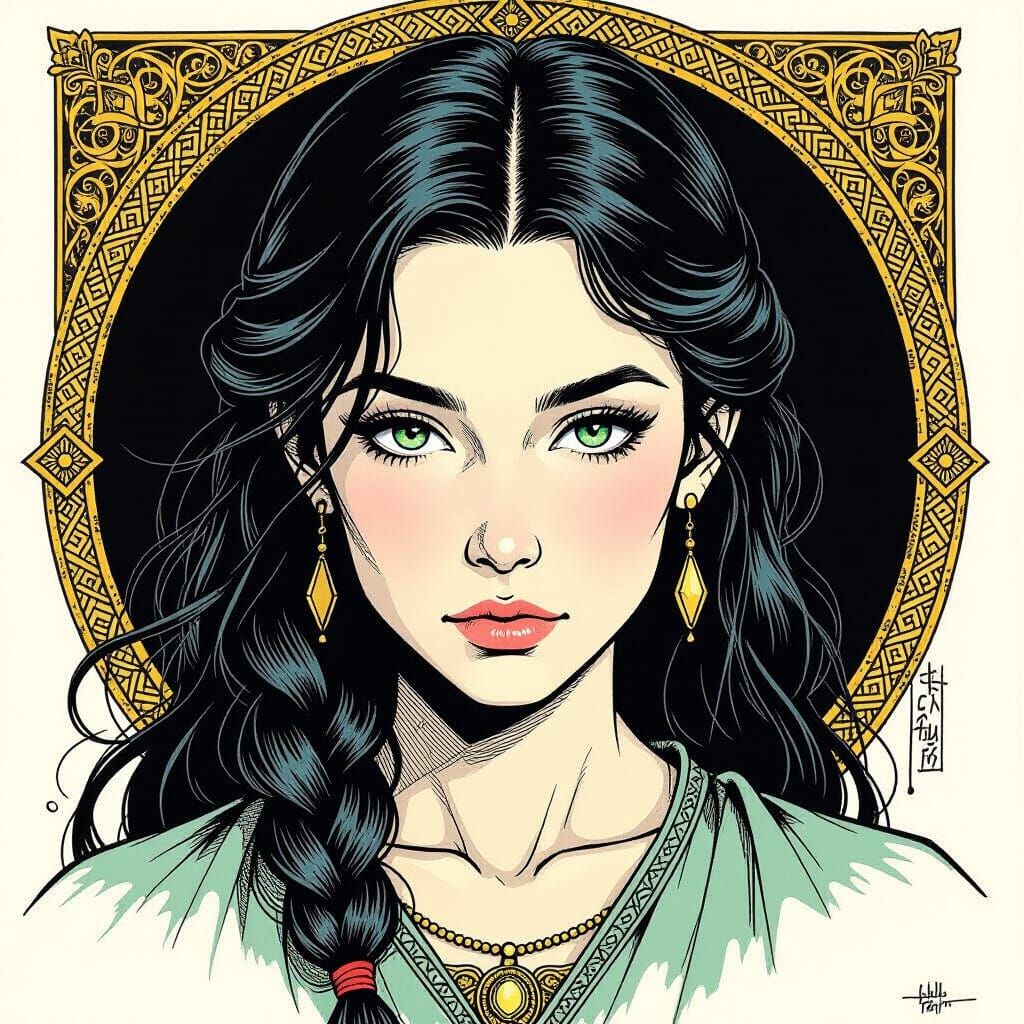 Tehanu the Girl with Dragon Eyes in Comic Sketch Style