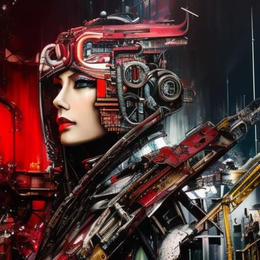 Biomechanical Samurai Cowboy in Sci-Fi Urban Art