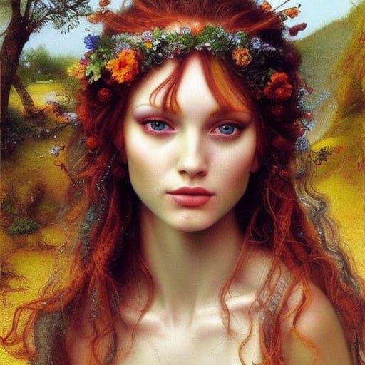 Bohemian Fae with Luminous Clothing, Oil Painting