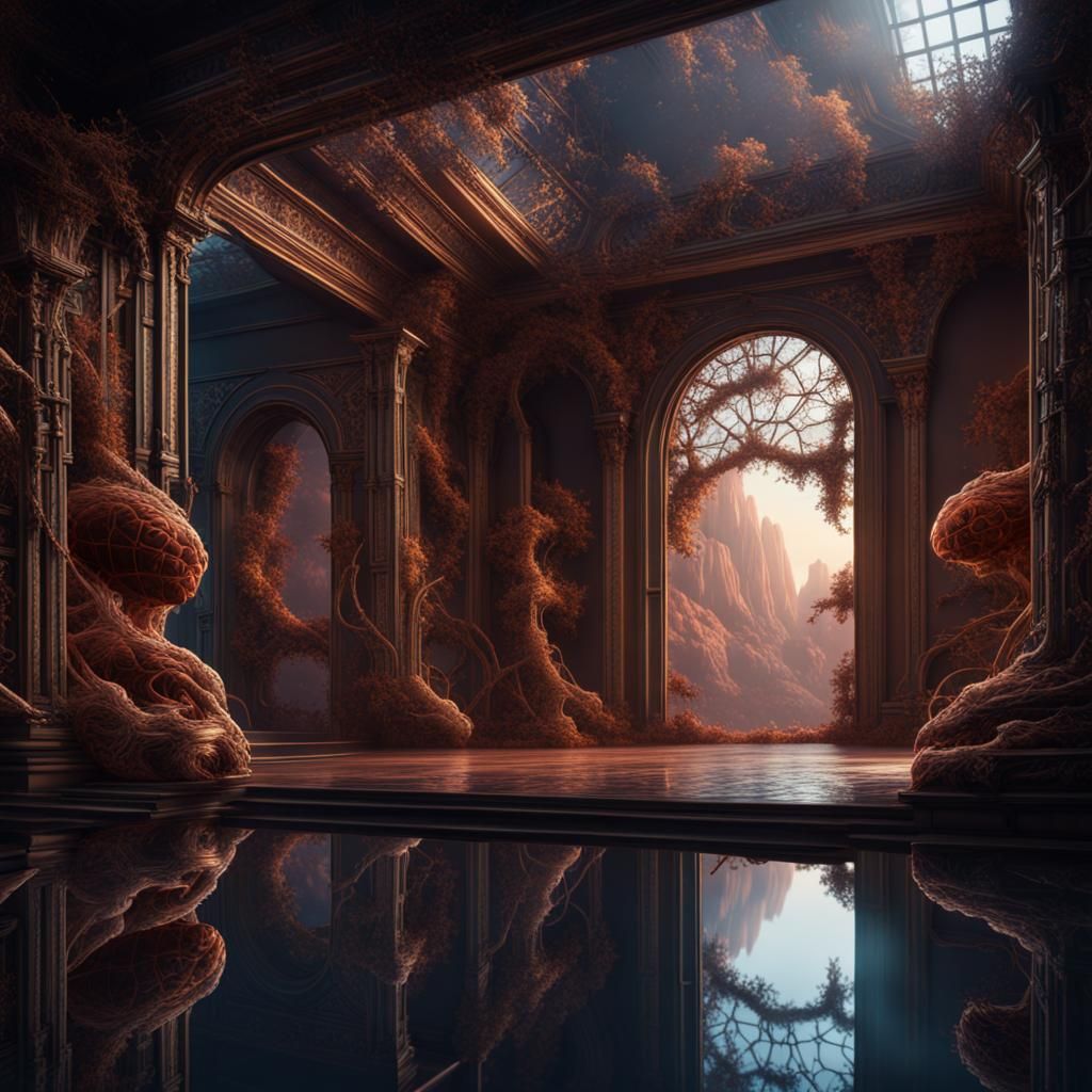 Abstract Neural Pathways Mirrored in a Dreamscape