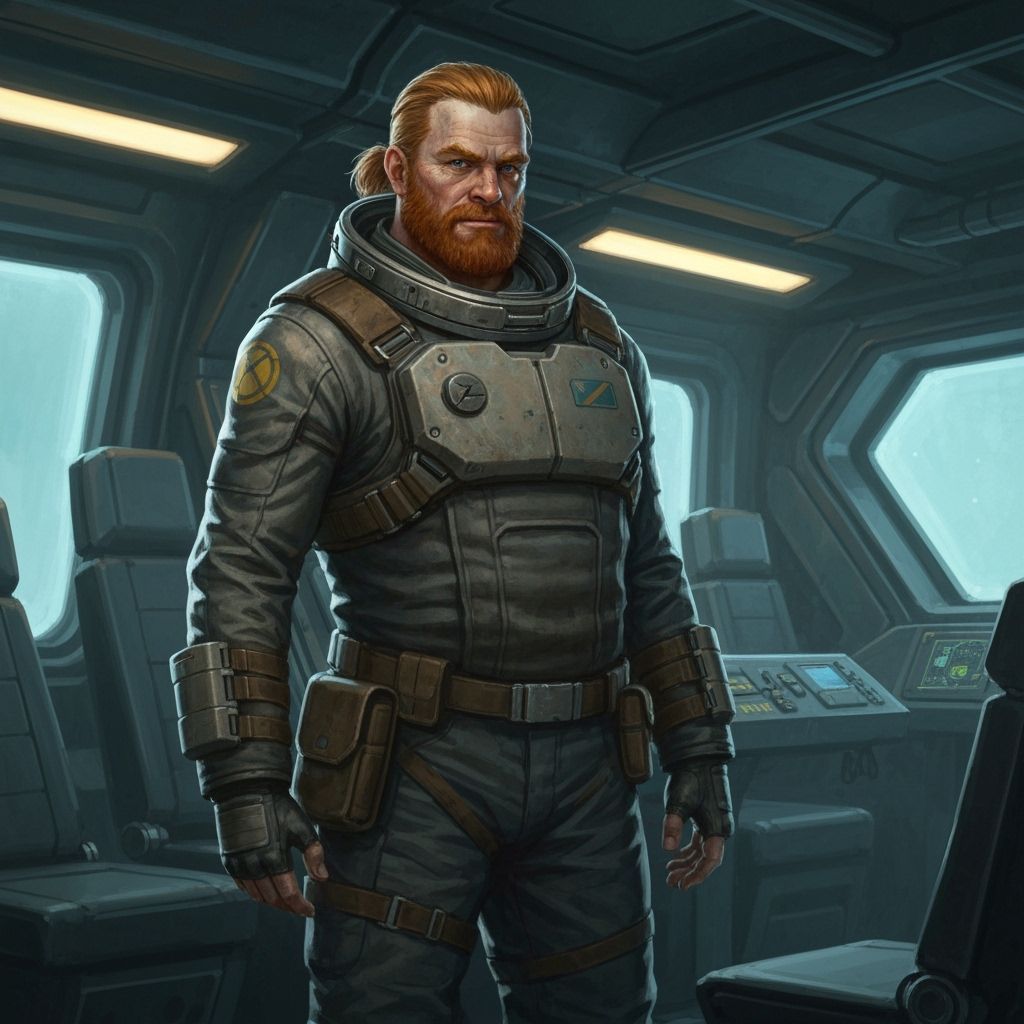 Ginger Space Captain with Ponytail in Spaceship Cockpit