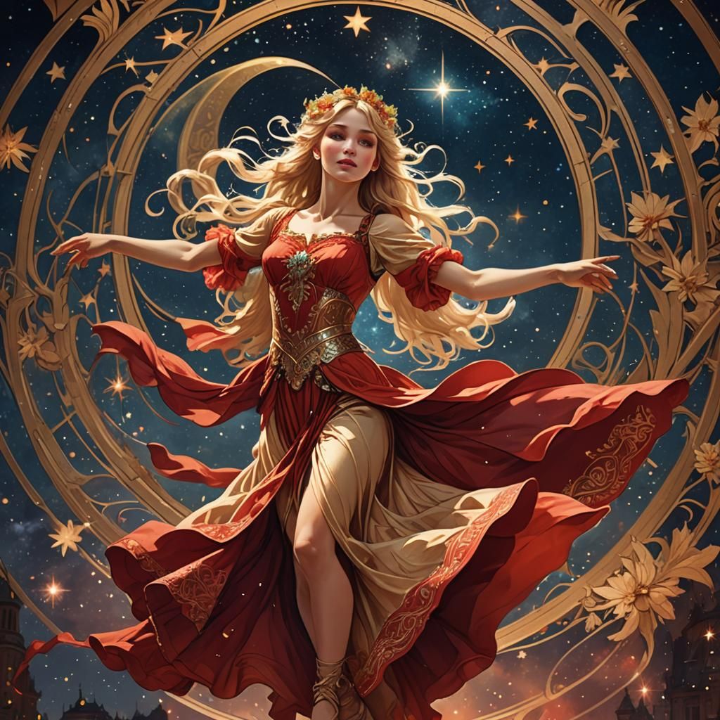 Blond Dancer in Starlight, Alphonse Mucha Style