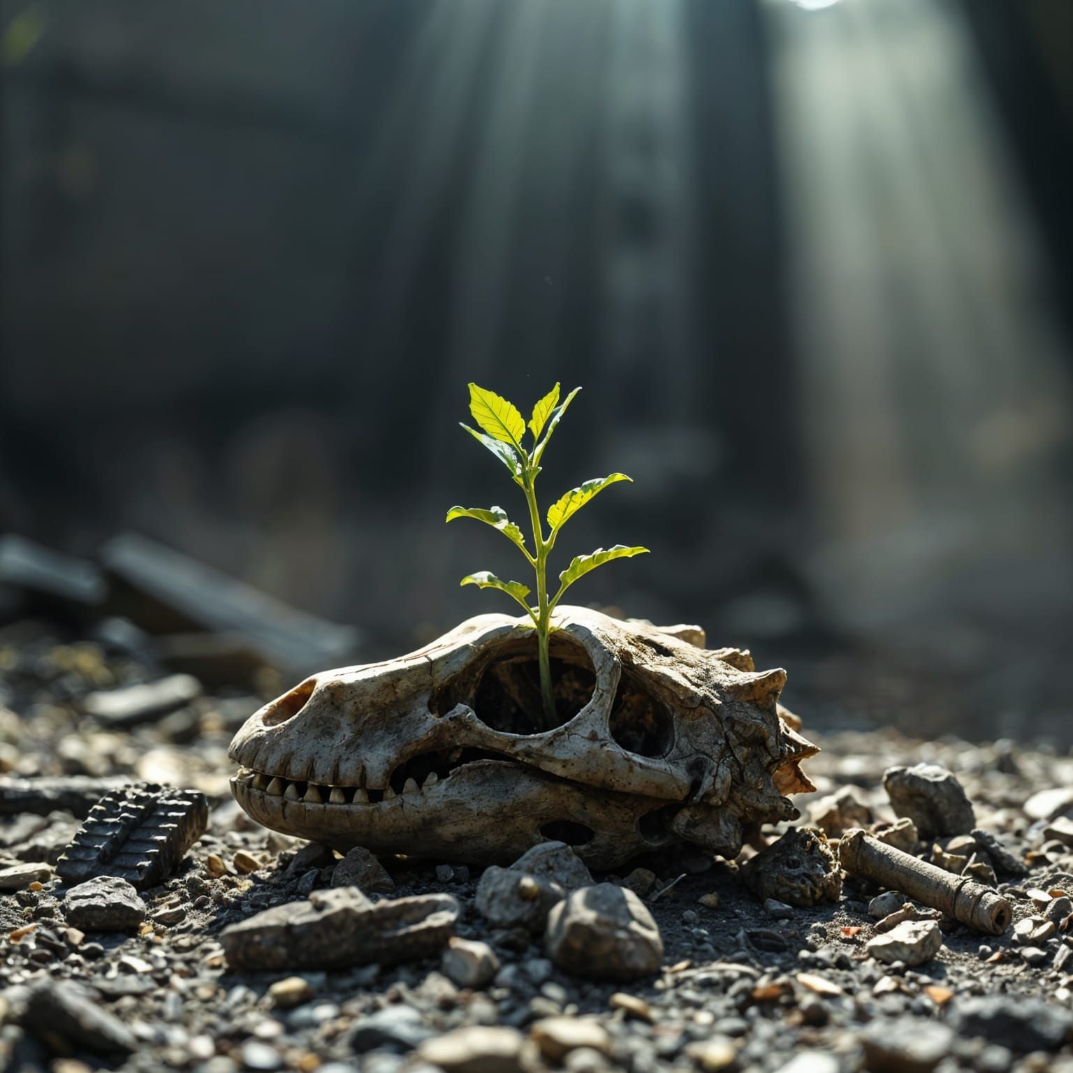 Hopeful Plant in Devastation: Surreal Fantasy Art