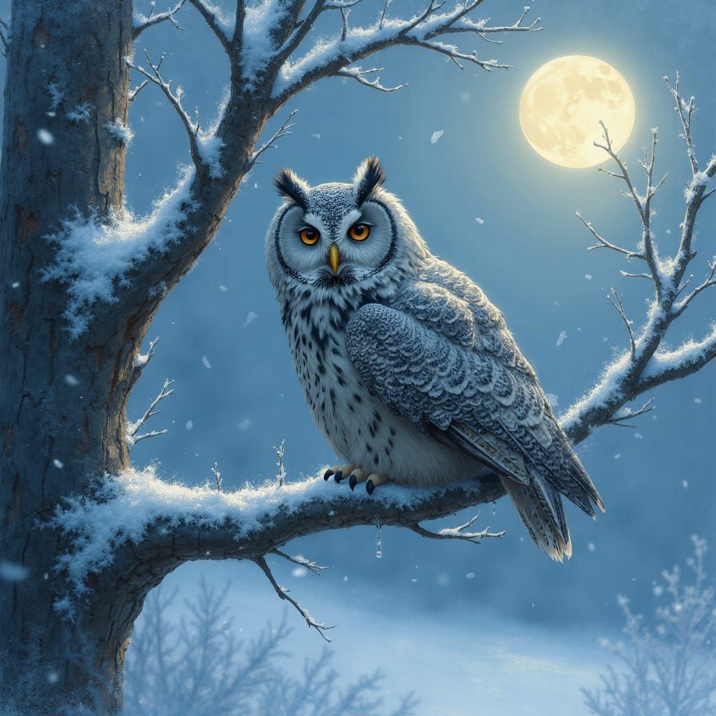 Great Grey Owl in Frosty Winter Wonderland