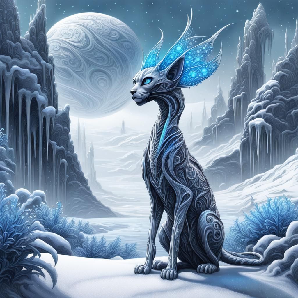 Ethereal Cat Alien on Winter Planet