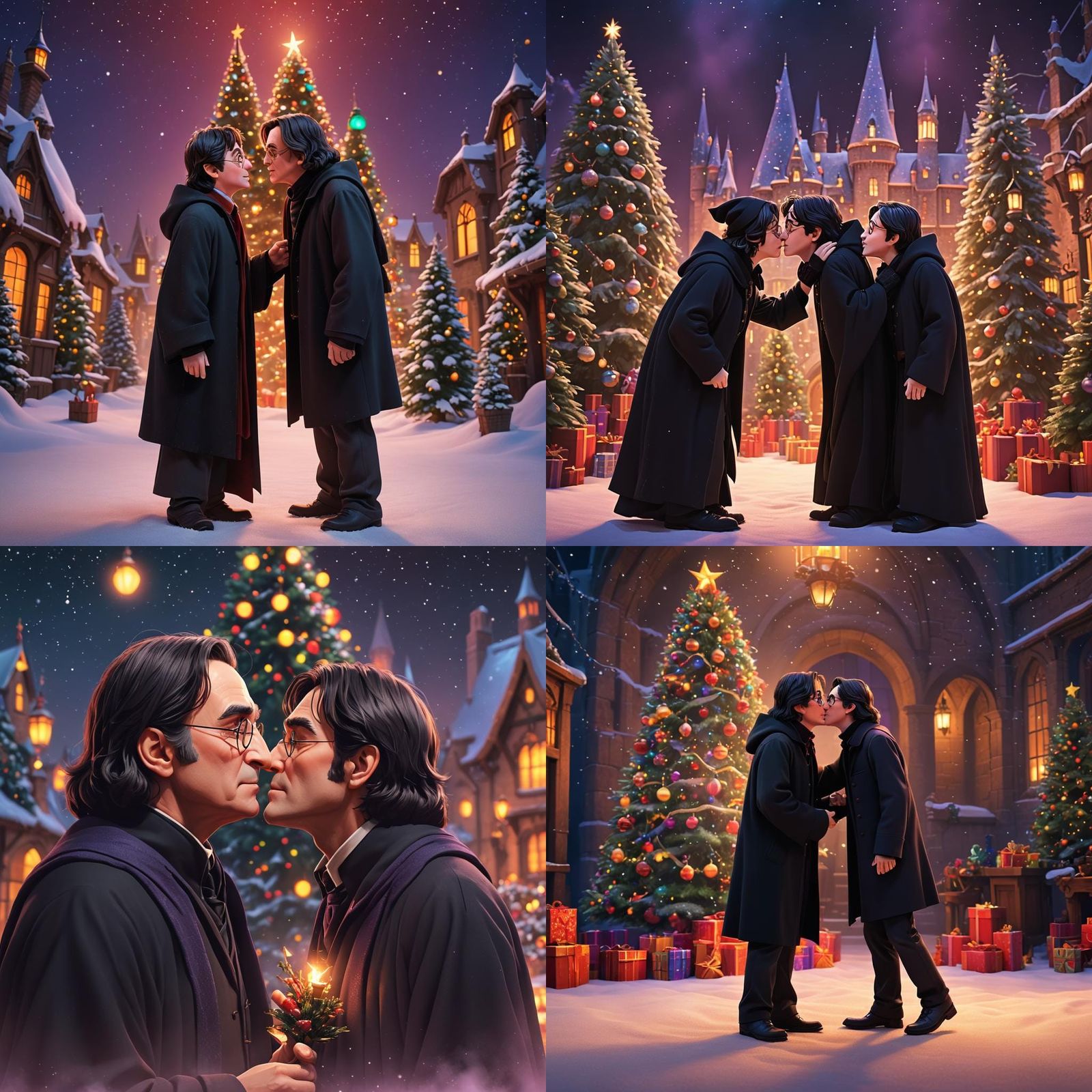 Harry Potter and Snape Christmas Kiss: Pixar Style