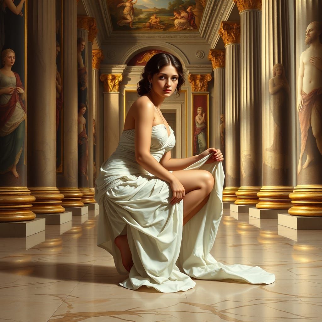 A Roman woman in a palace with toga reconstruction