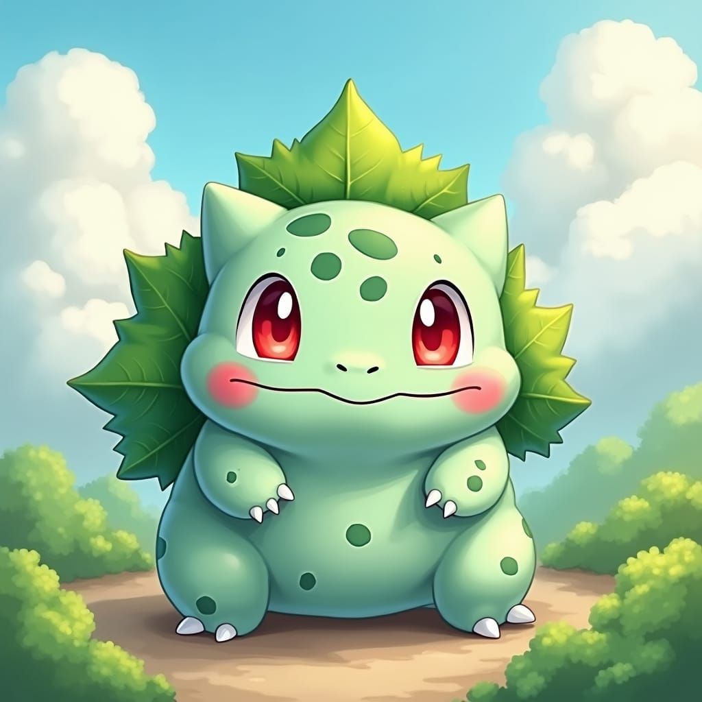 Pastel Bulbasaur in Kawaii Style with Shining Eyes