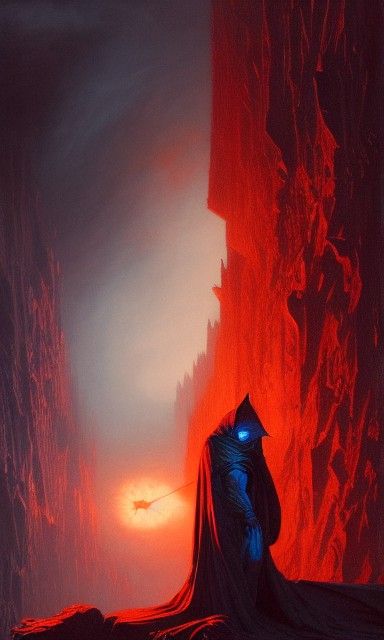 Dragon and Figure in a Fiery Landscape