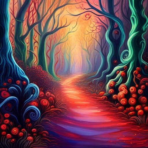 Vibrant Spooky Forest in Gouache Style