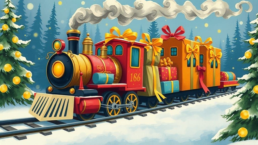 Whimsical Caramel Train Chugs Through Winter Wonderland