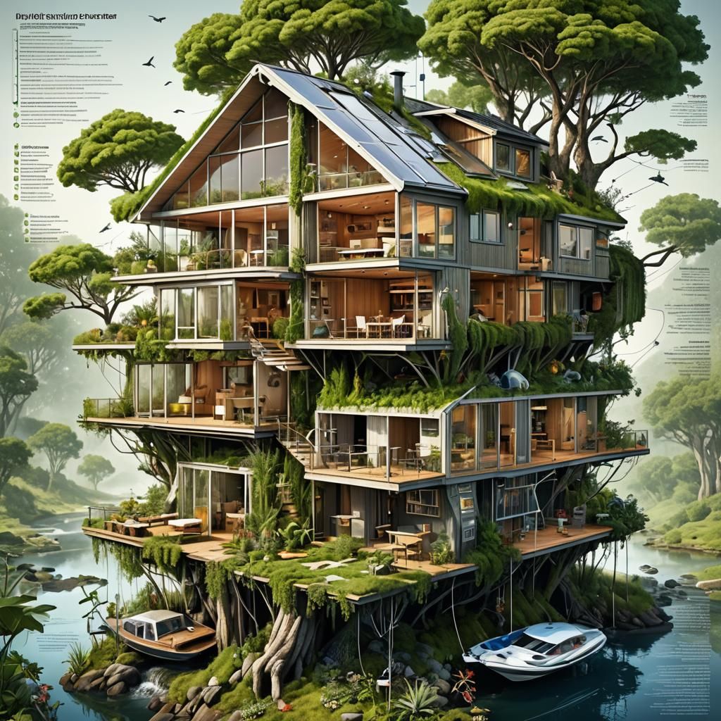 Futuristic Off-Grid Ecohouse: Detailed Science Diagram