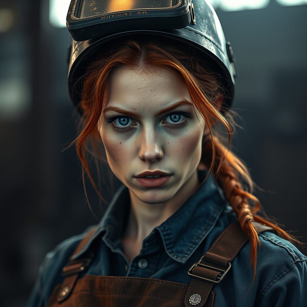 Cyberpunk Weldress Emerges from Industrial Haze