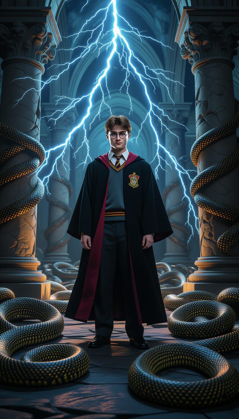Harry Potter Surrounded by Electrified Snakes, Cinematic Sti...