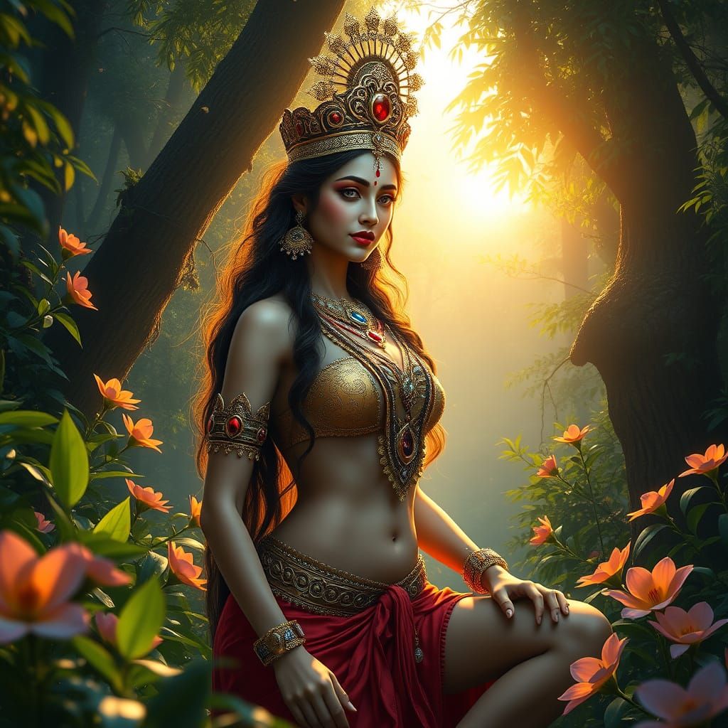 Serene Goddess of Love and Desire in Mystical Forest