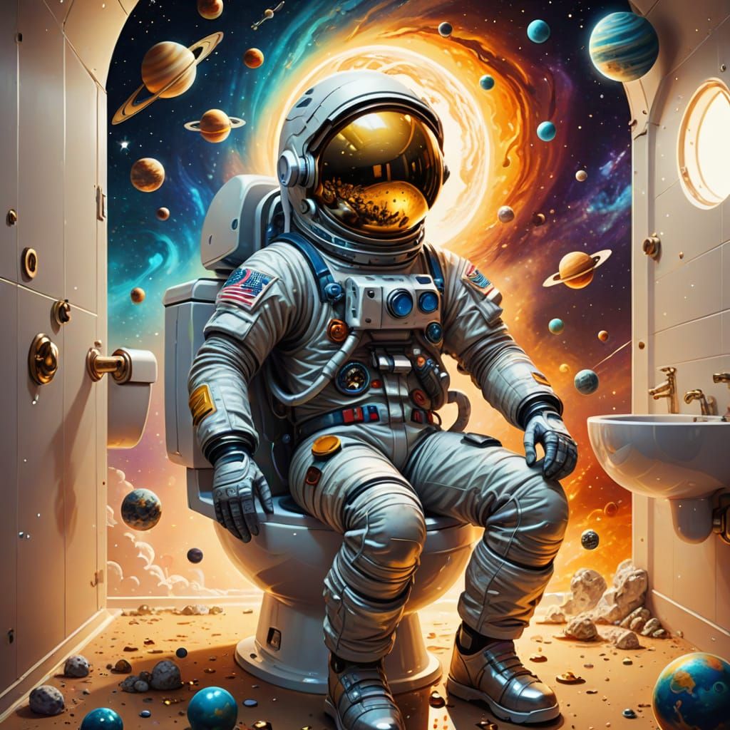 Whimsical Astronaut in a Celestial Bathroom