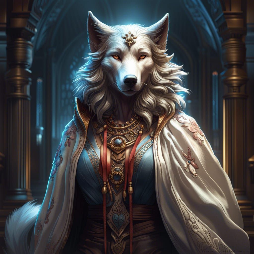 An anthro female wolf priestess...