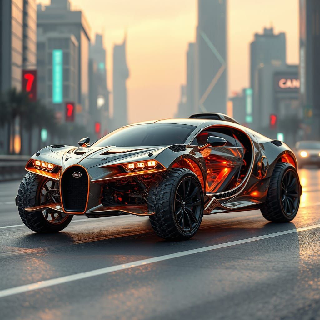 Alien Samurai Tank SUV in Futuristic Zaha Hadid City