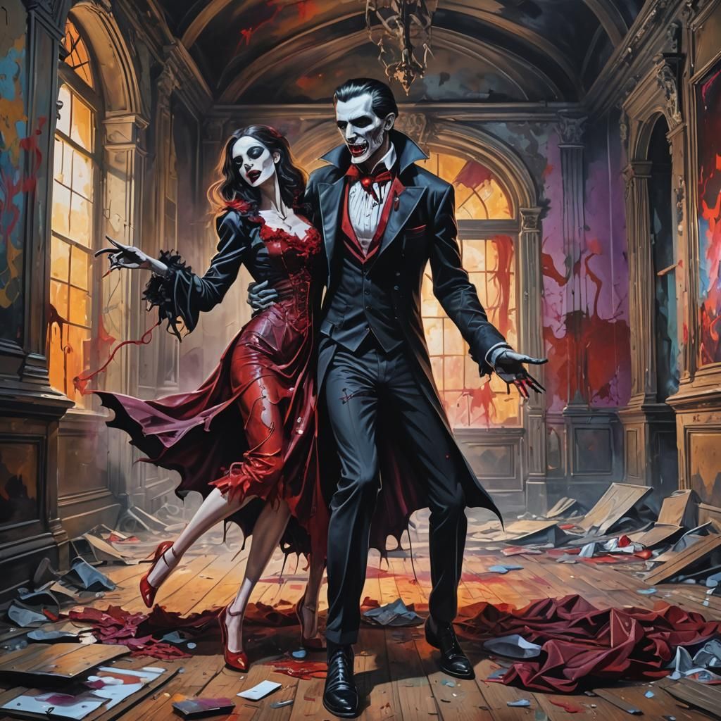 Elegant Vampire's Macabre Dance, Graffiti Art Style