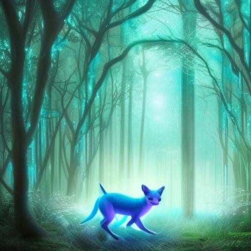 Magic Neon Fawn in a Mystical Forest