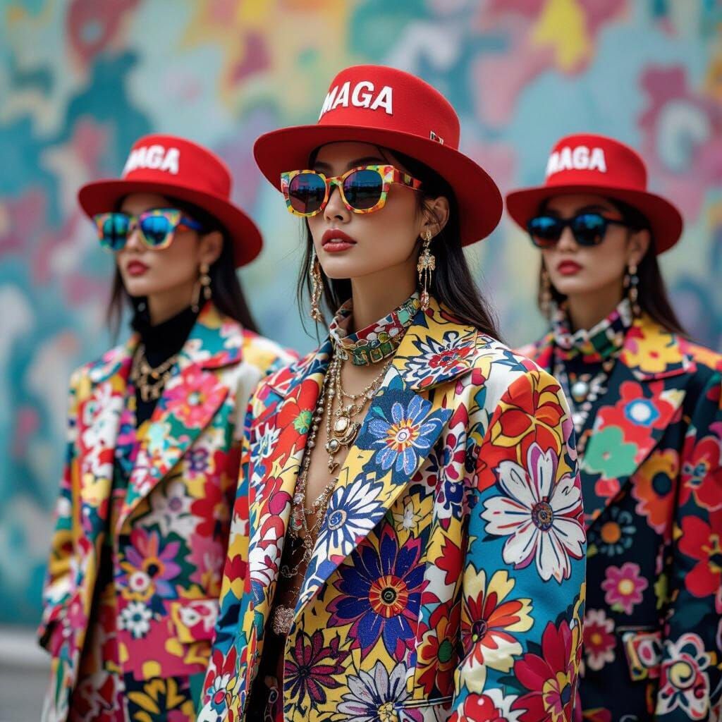 Vibrant MAGA Hats in Bold, Satirical Art Style