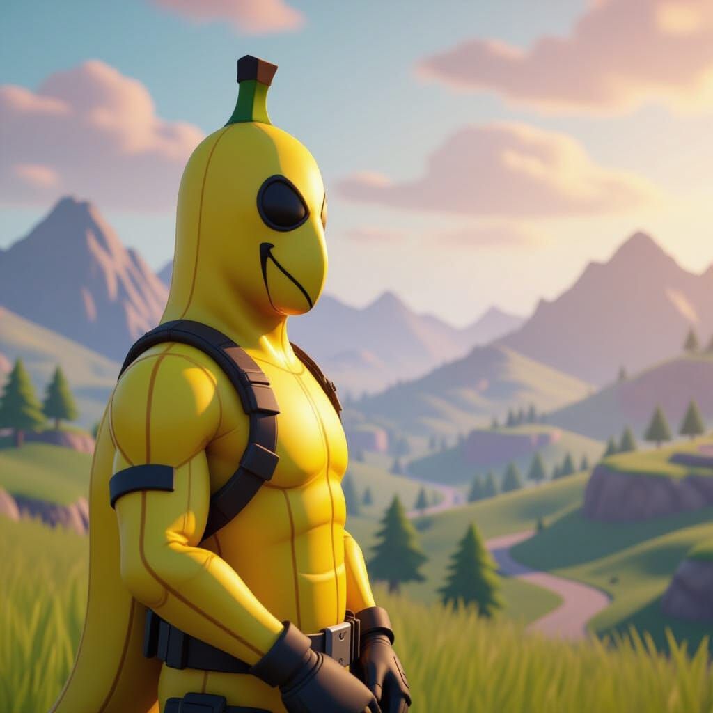 Fortnite's Peely Stares into Distant Landscape