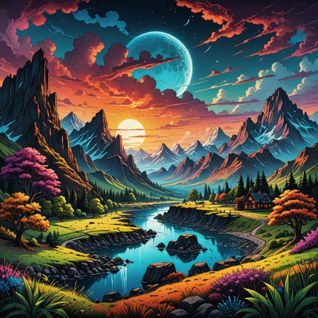 Vibrant Epic Landscape in Digital Art