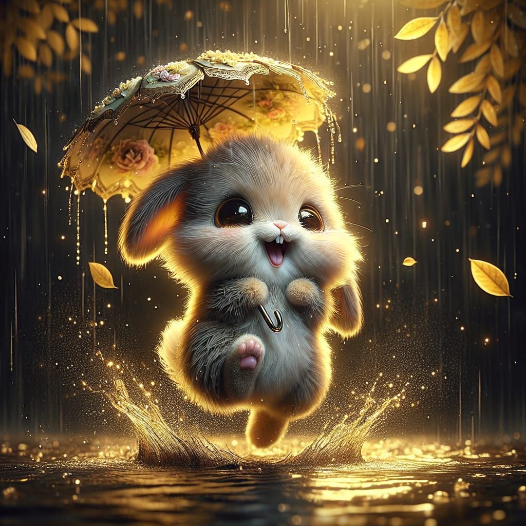 Enchanted Bunny Leaps into Rainy Delight
