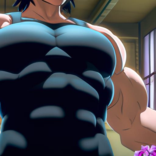 Muscular Anime Bodybuilder in Ghibli Style