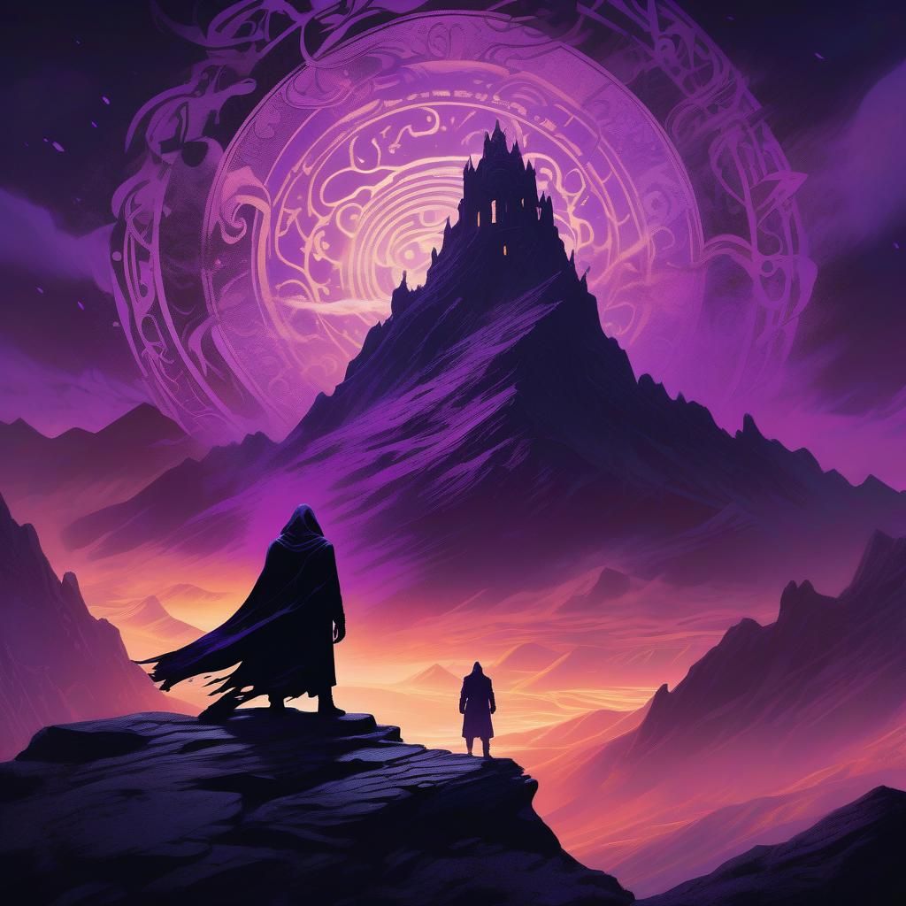 Mystical Figure on Ancient Mountain in Art Nouveau Style