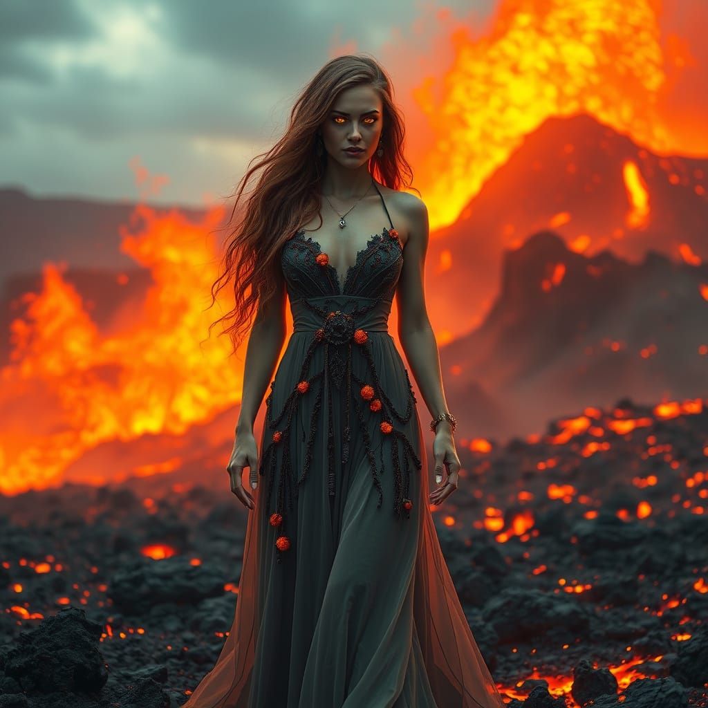 Surreal Woman Emerges from Dystopian Volcanic Landscape in C...