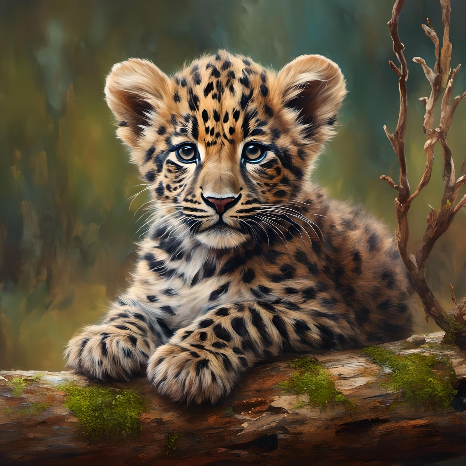 Cute Leopard Cub Portrait in Forest Setting